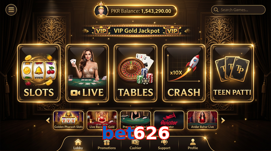 Main screen of Bet626 casino page for PK players