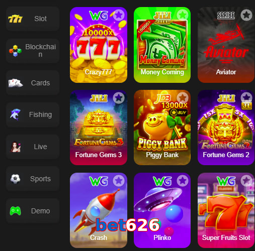 Main screen of Bet626 game page for PK players