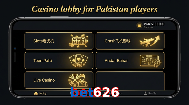 Lobby view of Bet626 for Pakistan users